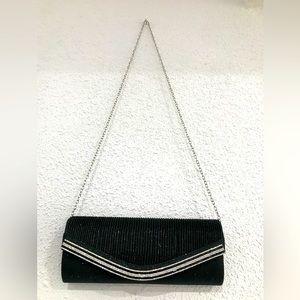Elegant Black Evening Clutch with Silver Chain Strap – $35